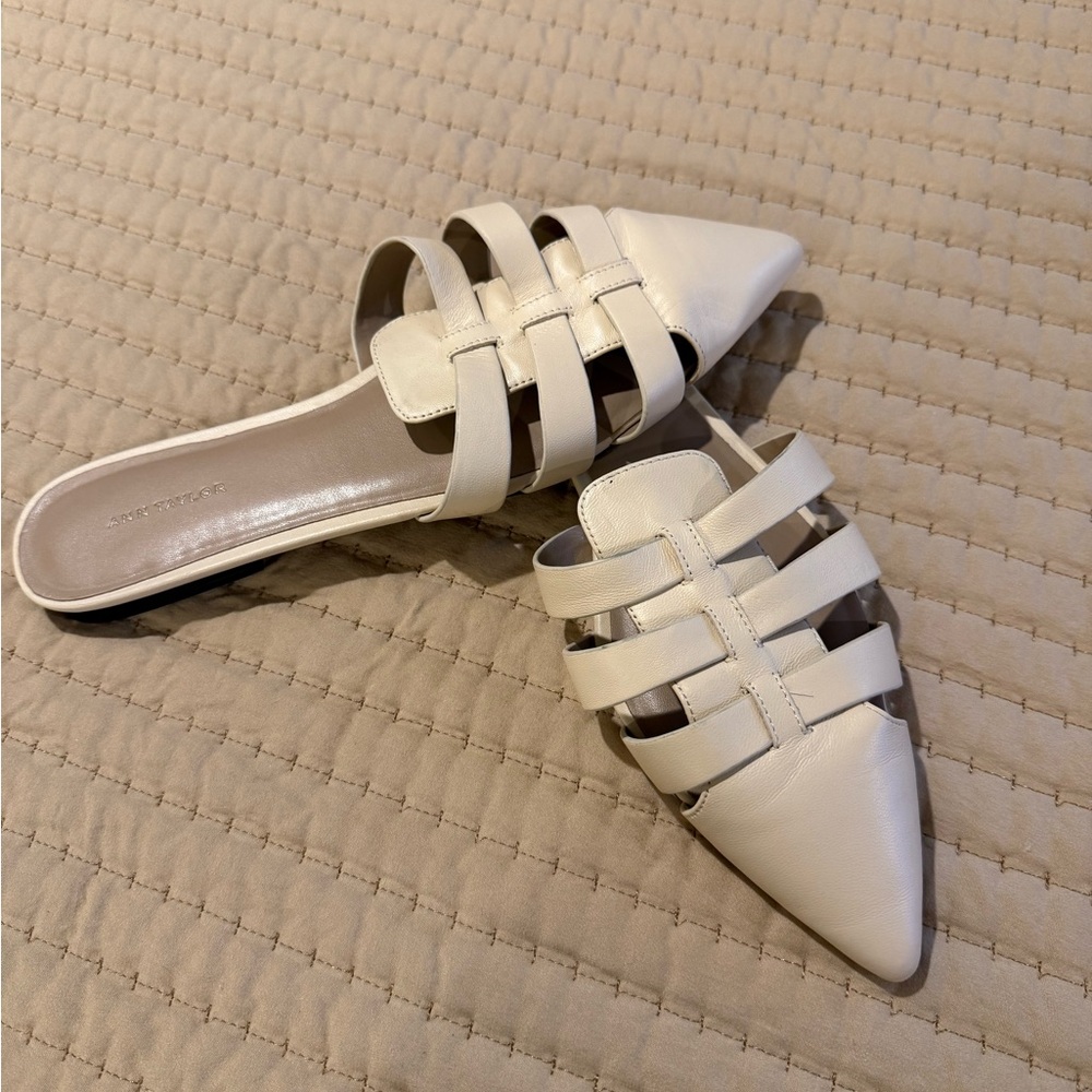 Elegant Cream Strappy Mules, sz 9